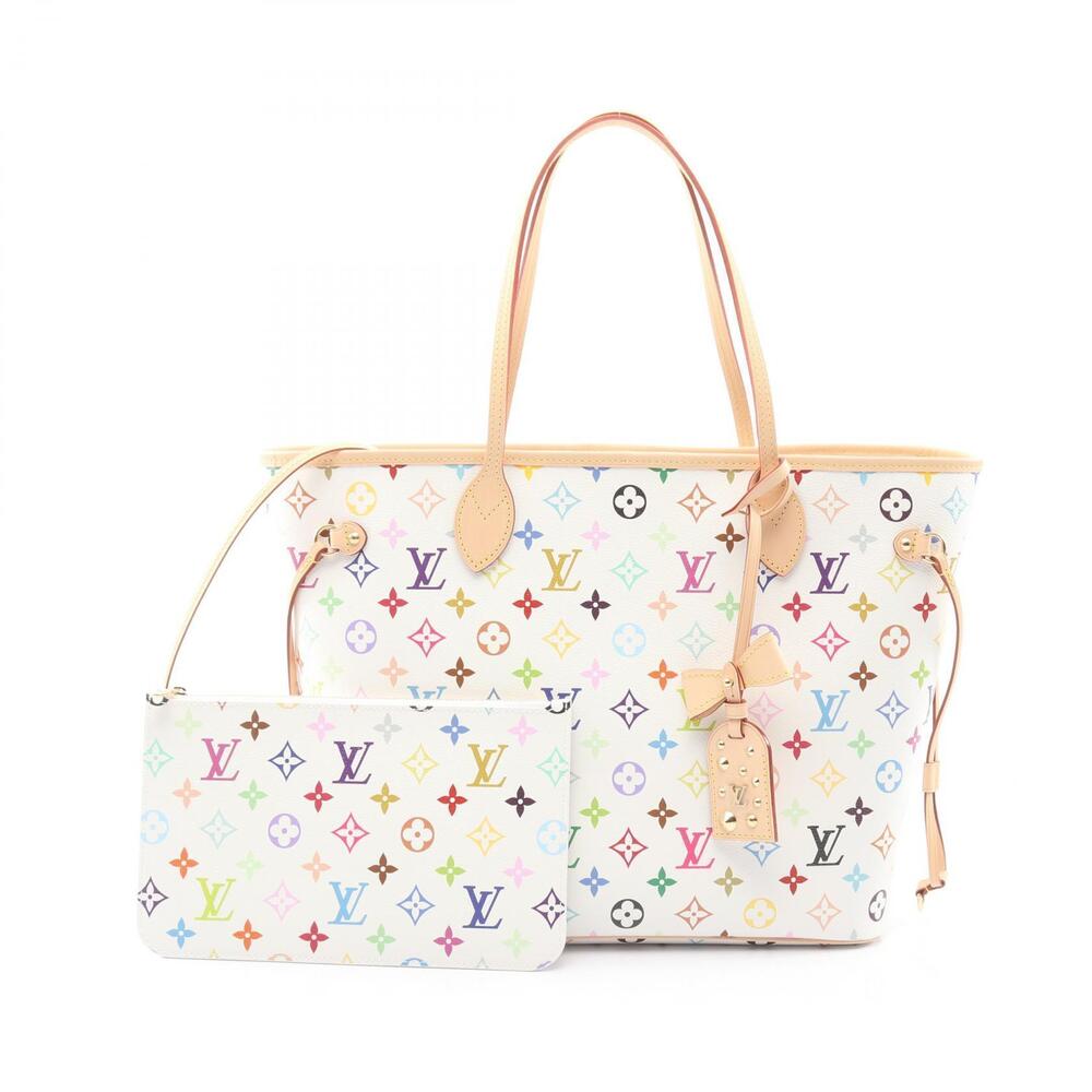 Louis Vuitton LV TM Neverfull Tote Bag Canvas Leather Monogram Multicolor White
